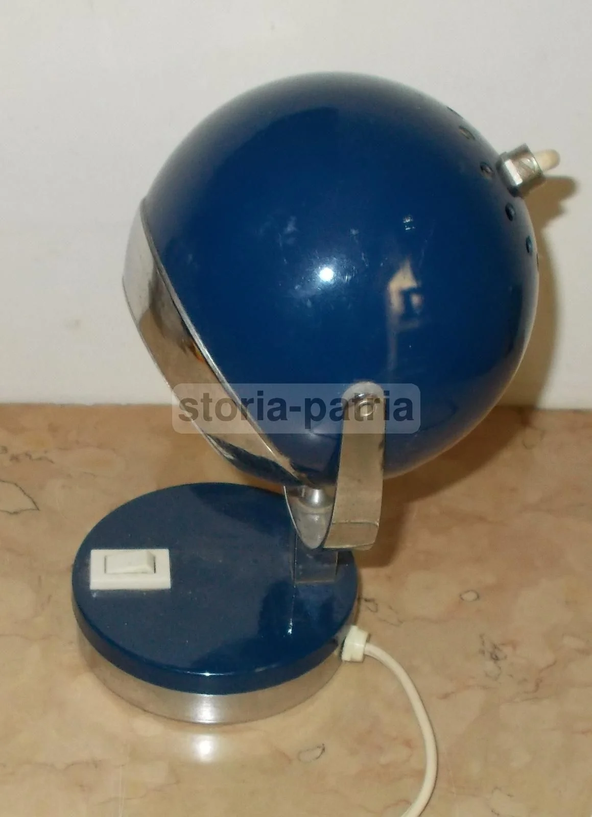 Vintage Table Lamp, 1960s-1970s, Blue and Chrome, Italian Design