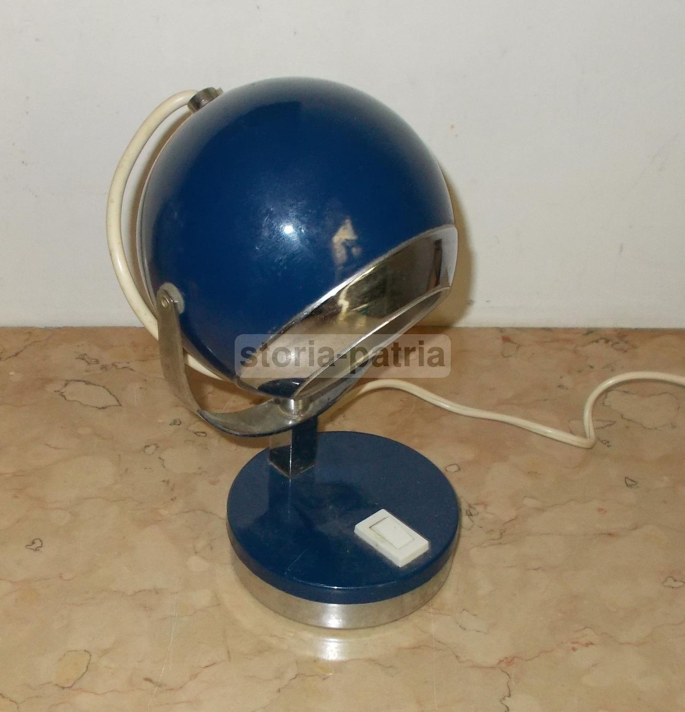 Lampada Da Tavolo Vintage Anni 60 70, Blu E Cromata, Design Italiano