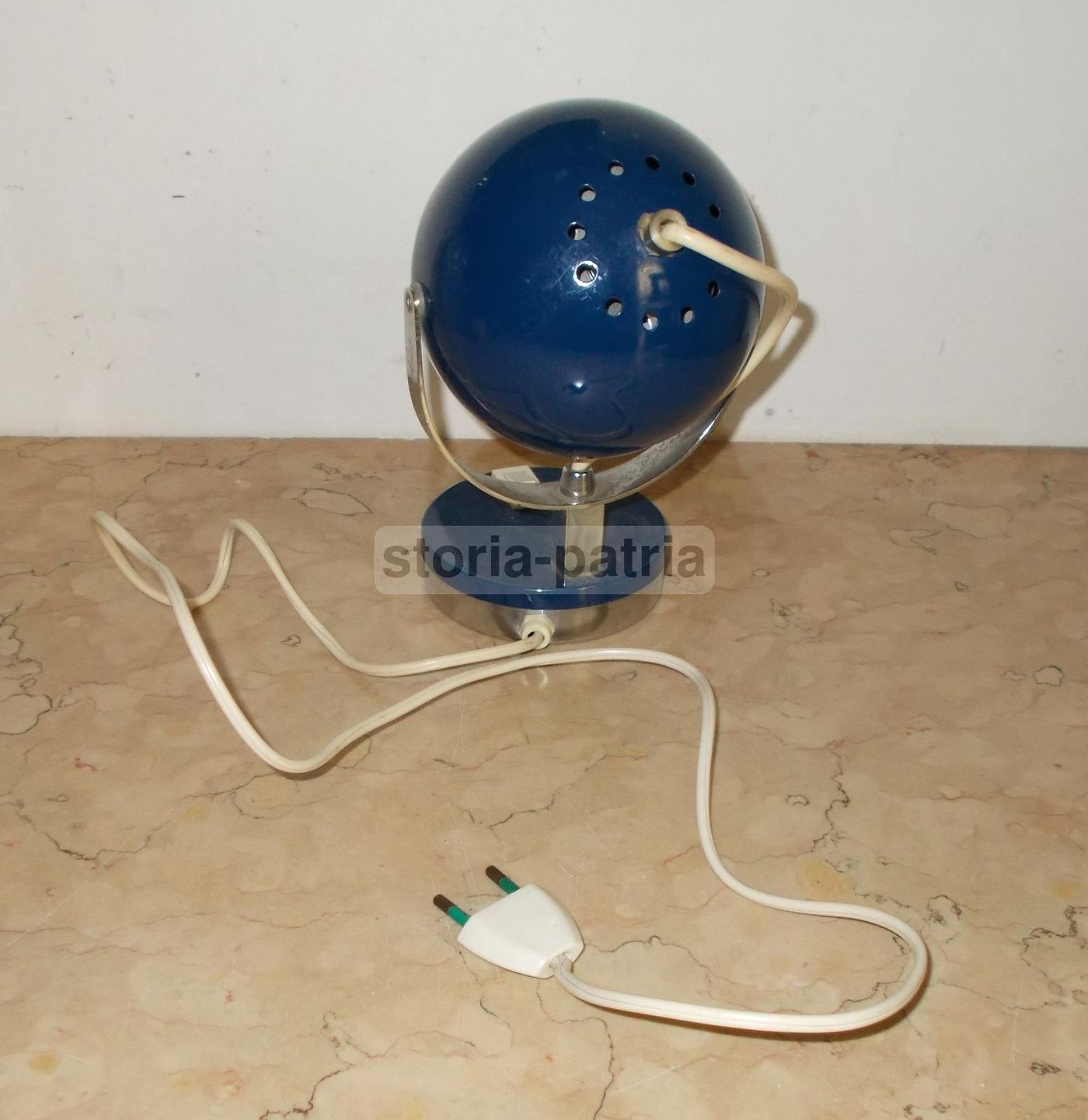 Lampada Da Tavolo Vintage Anni 60 70, Blu E Cromata, Design Italiano