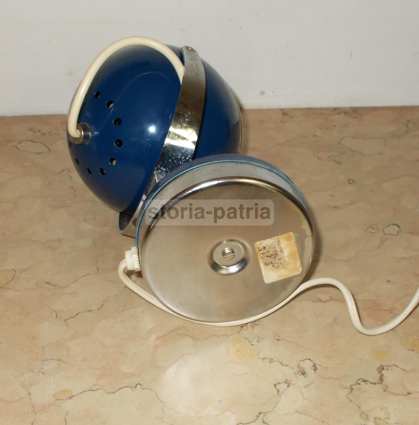 Lampada Da Tavolo Vintage Anni 60 70, Blu E Cromata, Design Italiano
