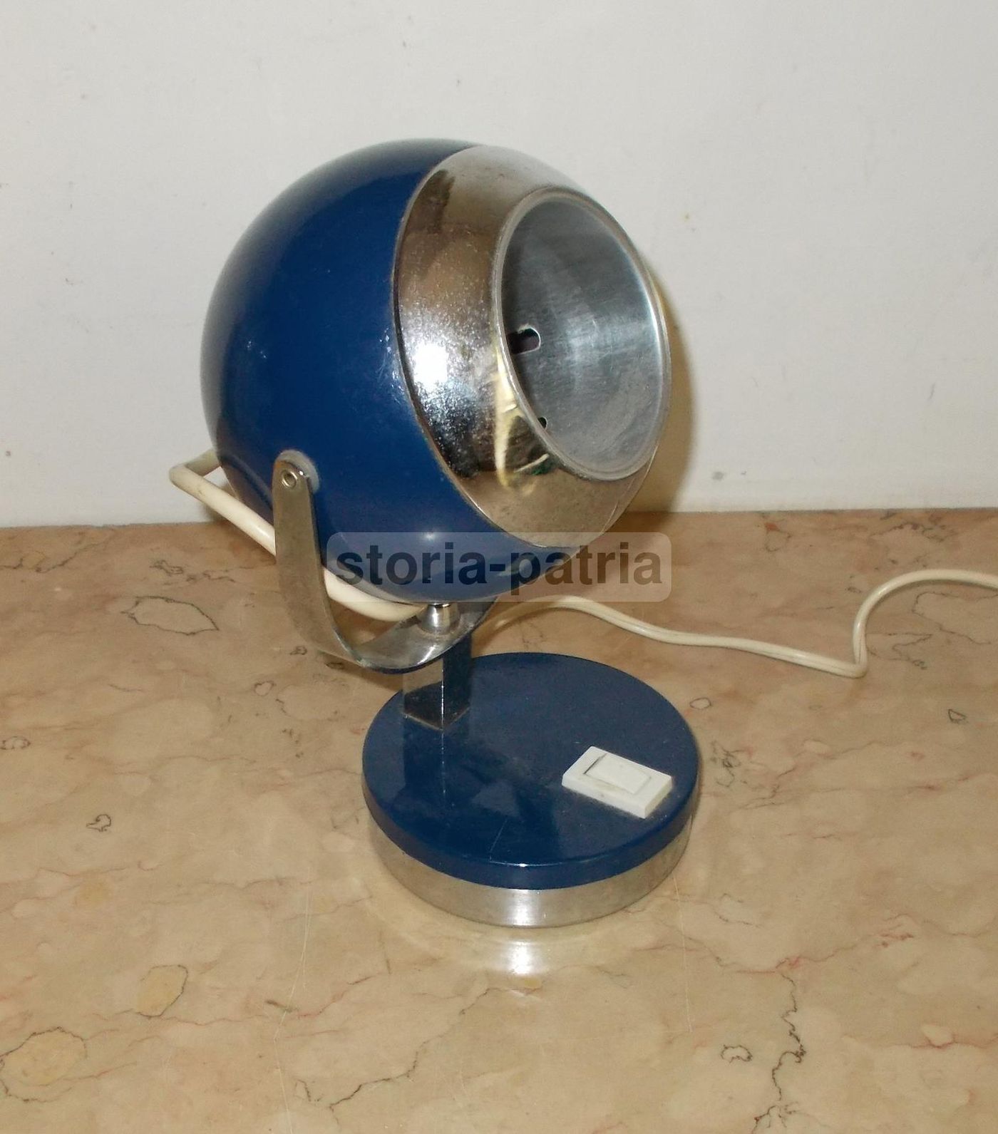 Lampada Da Tavolo Vintage Anni 60 70, Blu E Cromata, Design Italiano
