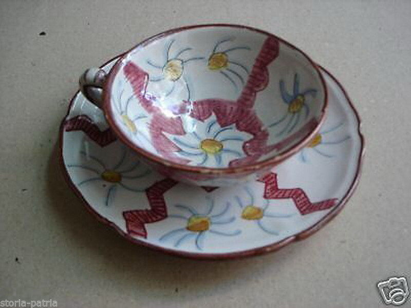 Tazza Con Piattino In Ceramica Bozzelli, Rapino (Abruzzo), Anni '20