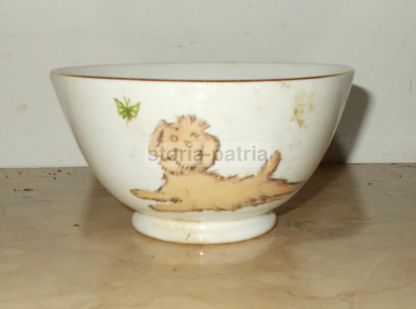 Tazza In Ceramica Pagnossin Treviso Con Decorazioni Di Cane E Tucano, Anni '20