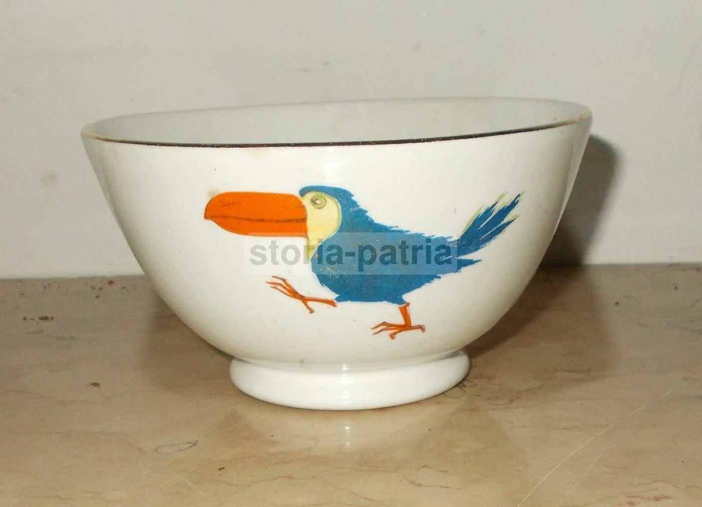 Tazza In Ceramica Pagnossin Treviso Con Decorazioni Di Cane E Tucano, Anni '20