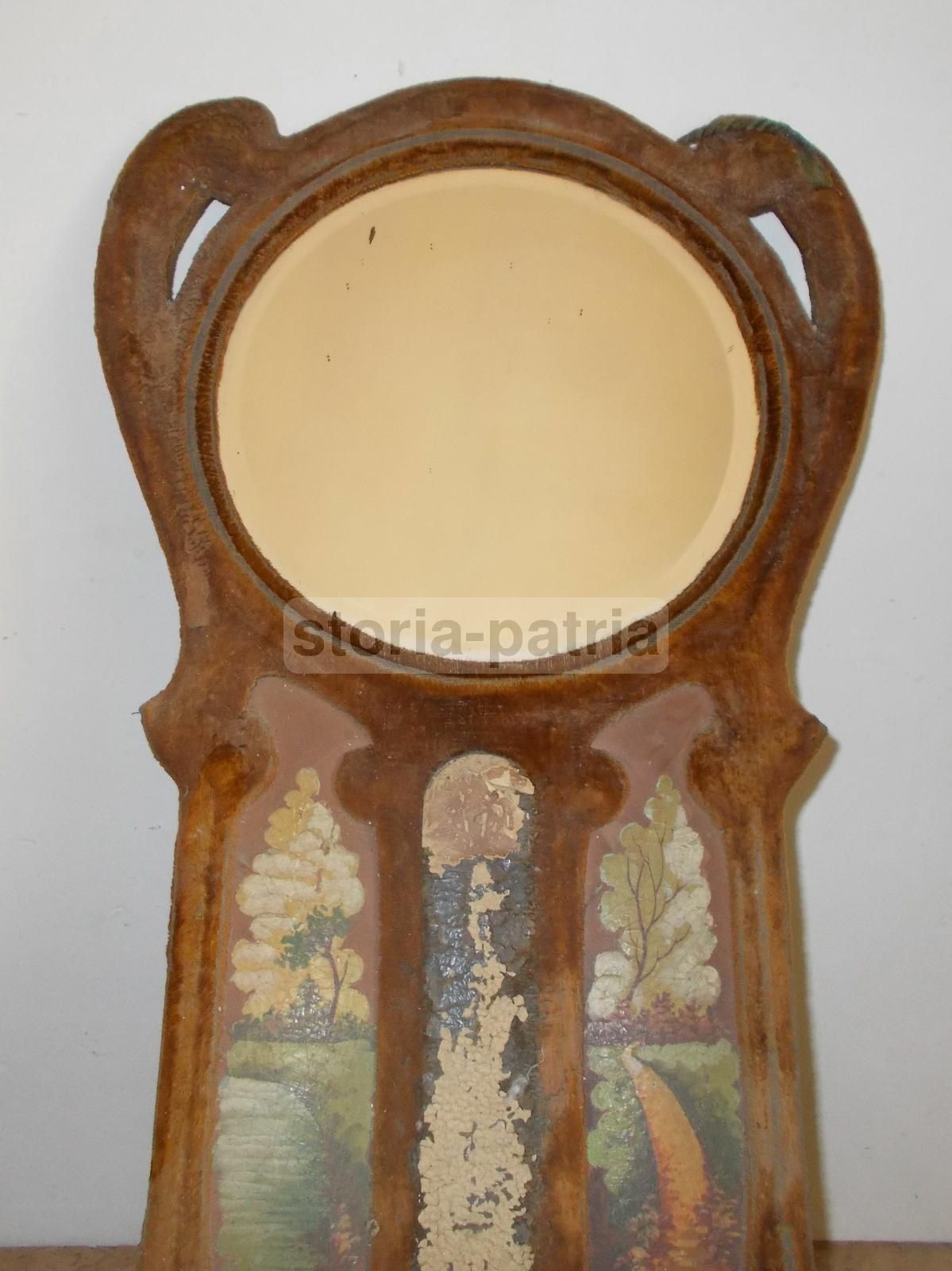 Specchiera Liberty Con Dipinti E Porta Calendario, Circa 1900