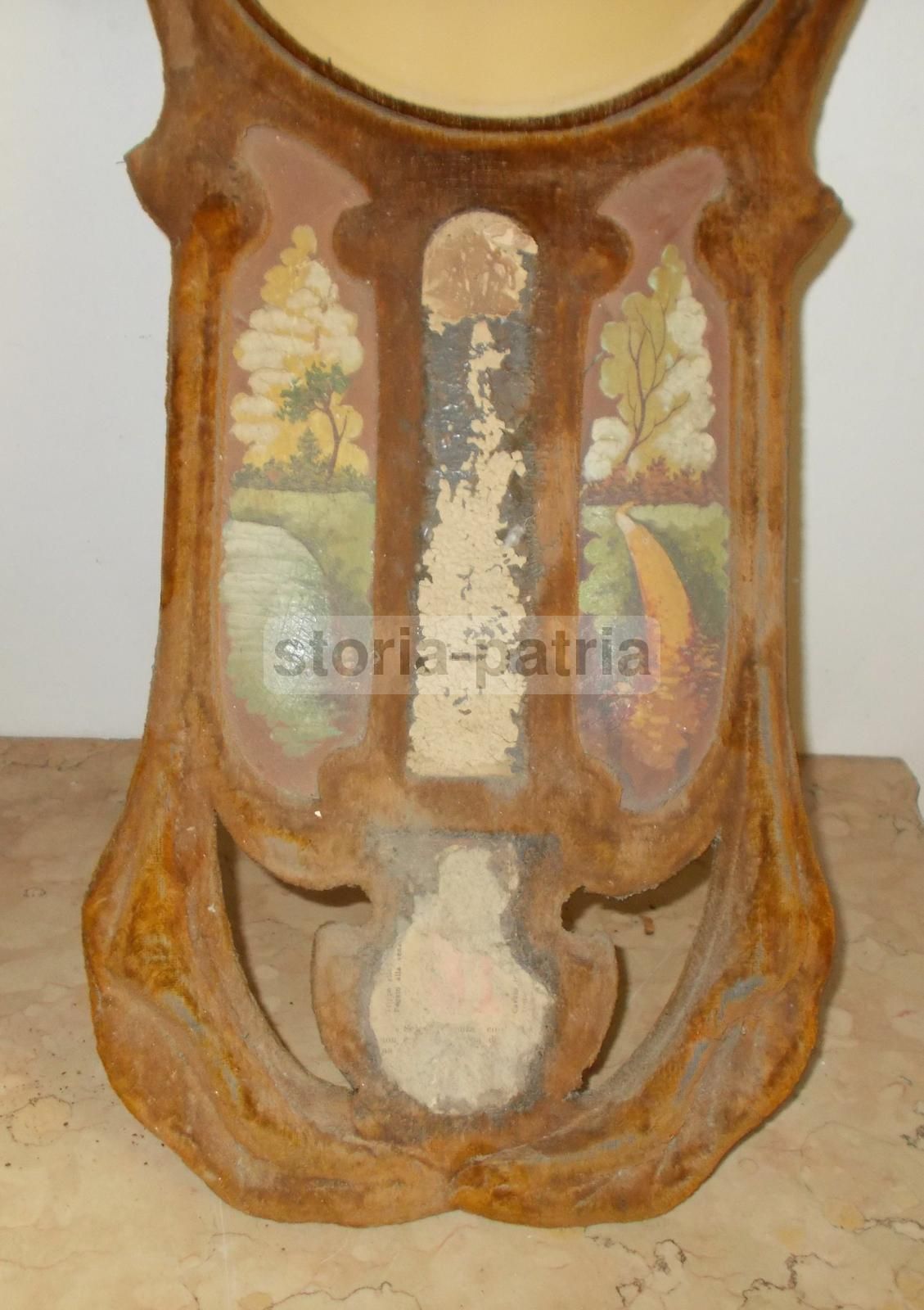 Specchiera Liberty Con Dipinti E Porta Calendario, Circa 1900