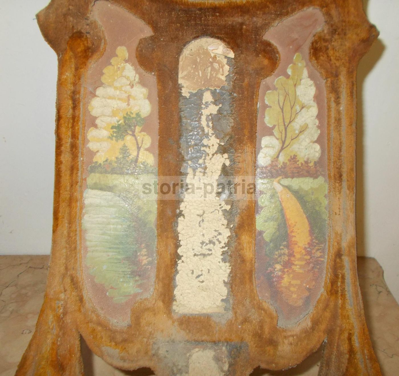 Specchiera Liberty Con Dipinti E Porta Calendario, Circa 1900
