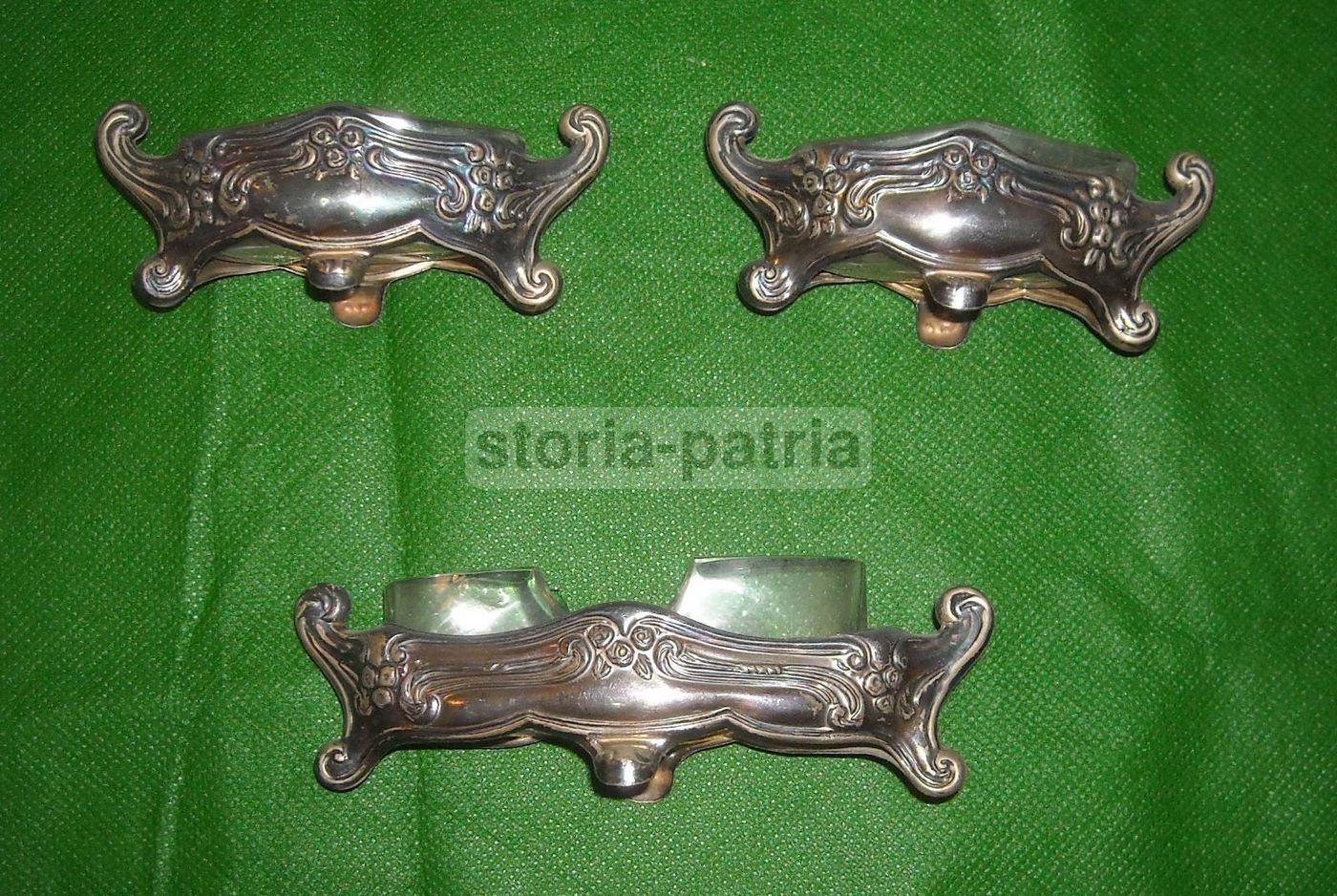 Tris Saliere Antiche In Vetro E Metallo Argentato Liberty