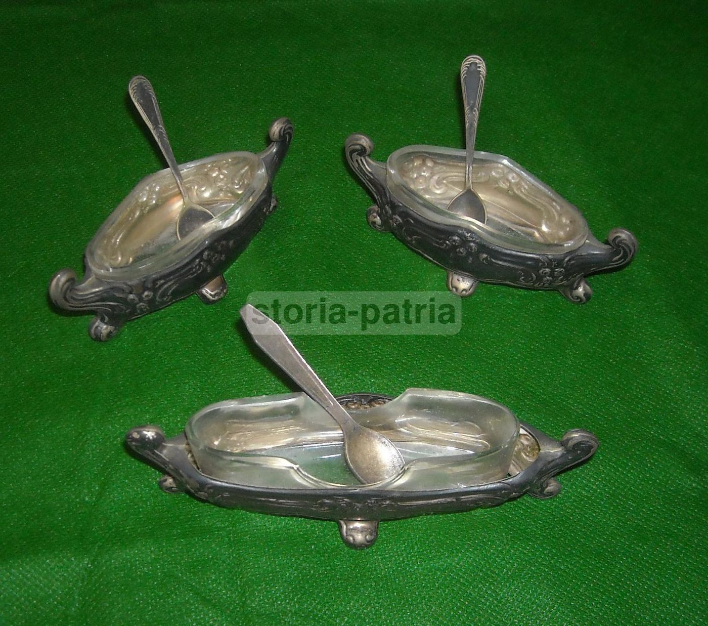 Tris Saliere Antiche In Vetro E Metallo Argentato Liberty