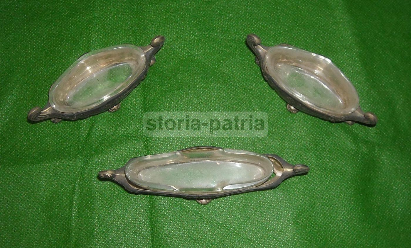 Tris Saliere Antiche In Vetro E Metallo Argentato Liberty