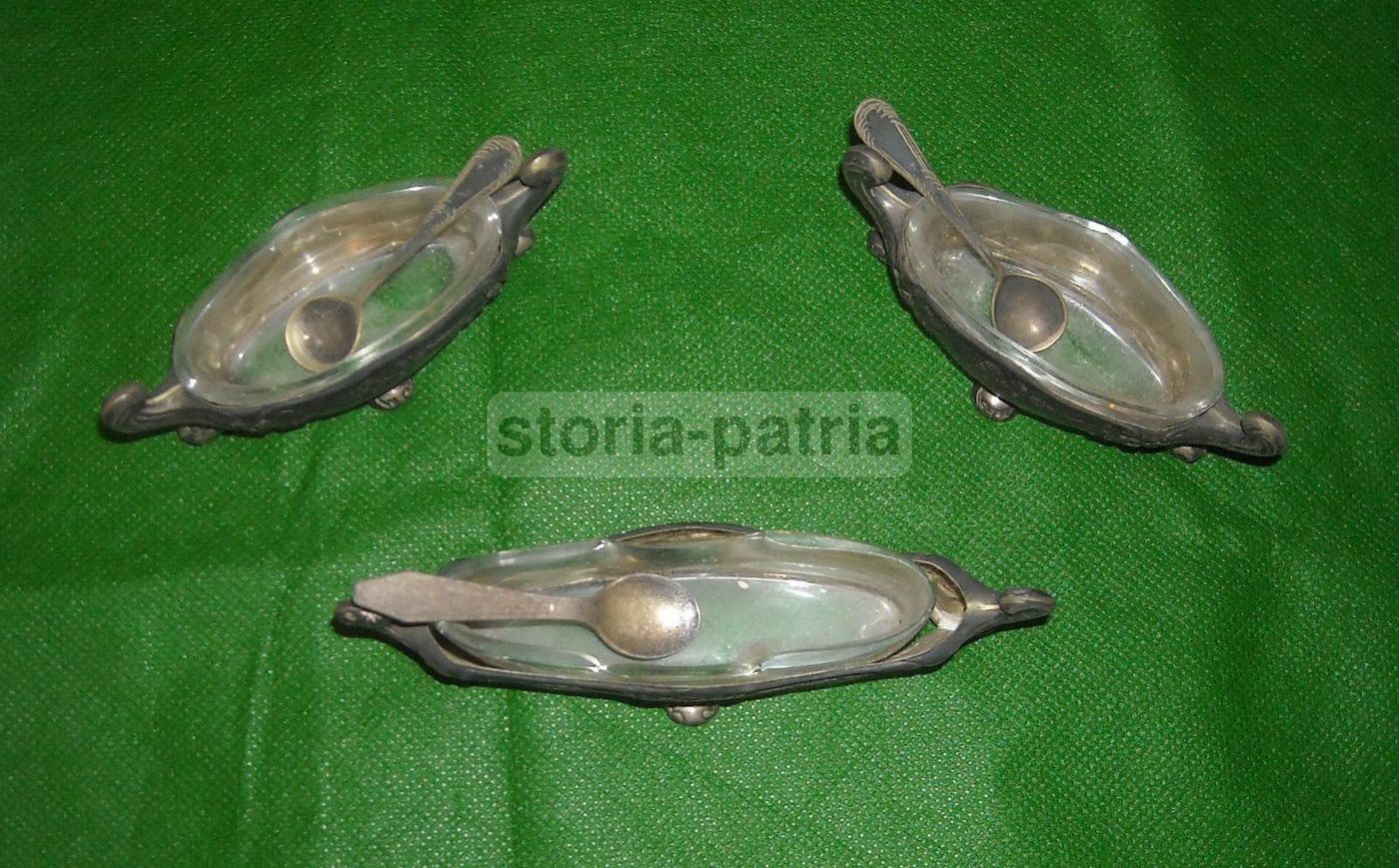 Tris Saliere Antiche In Vetro E Metallo Argentato Liberty
