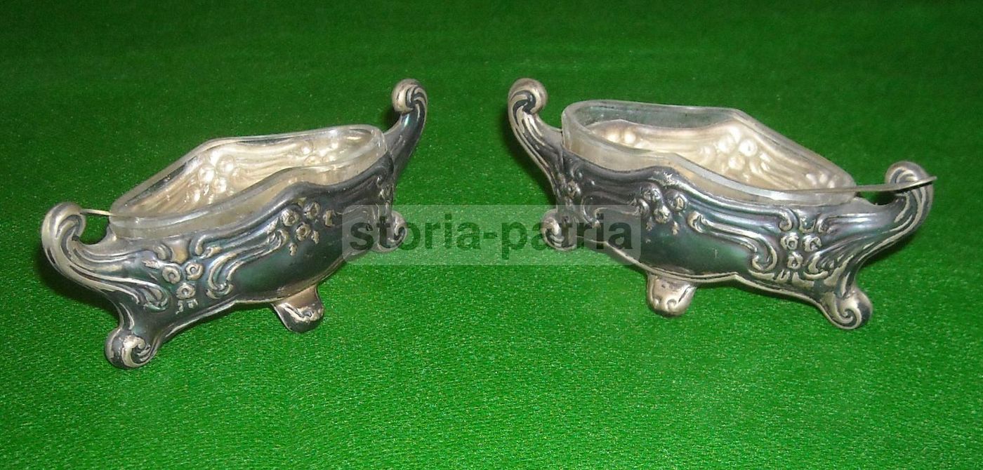 Tris Saliere Antiche In Vetro E Metallo Argentato Liberty