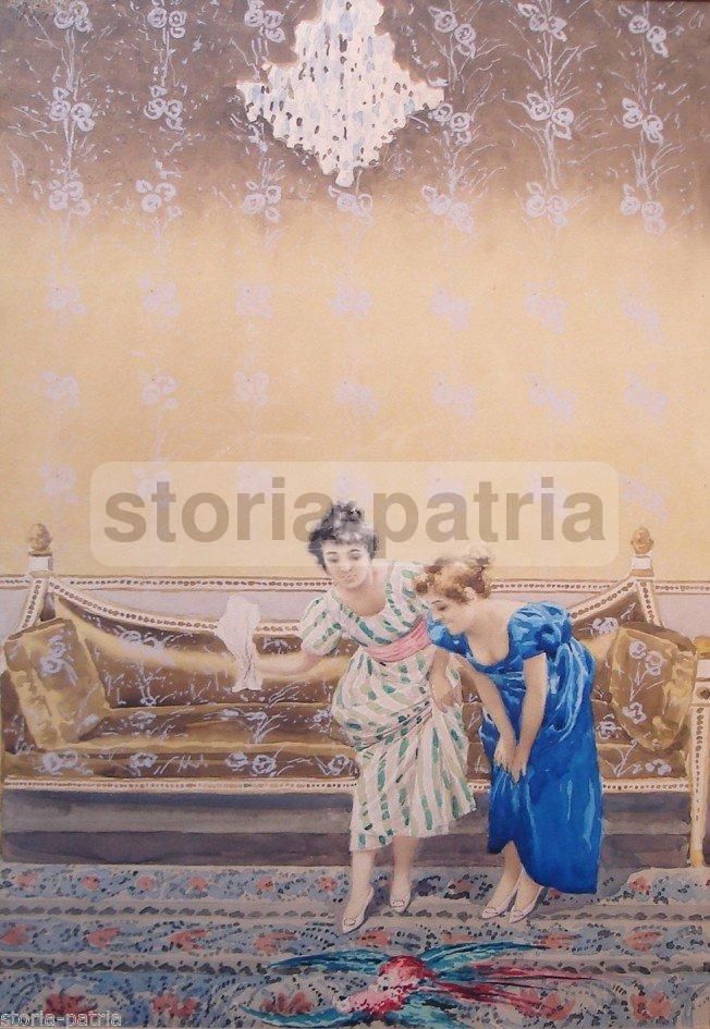 Dipinto Di Gian Gianni: Interno Di Salotto Con Gentildonne, Napoli