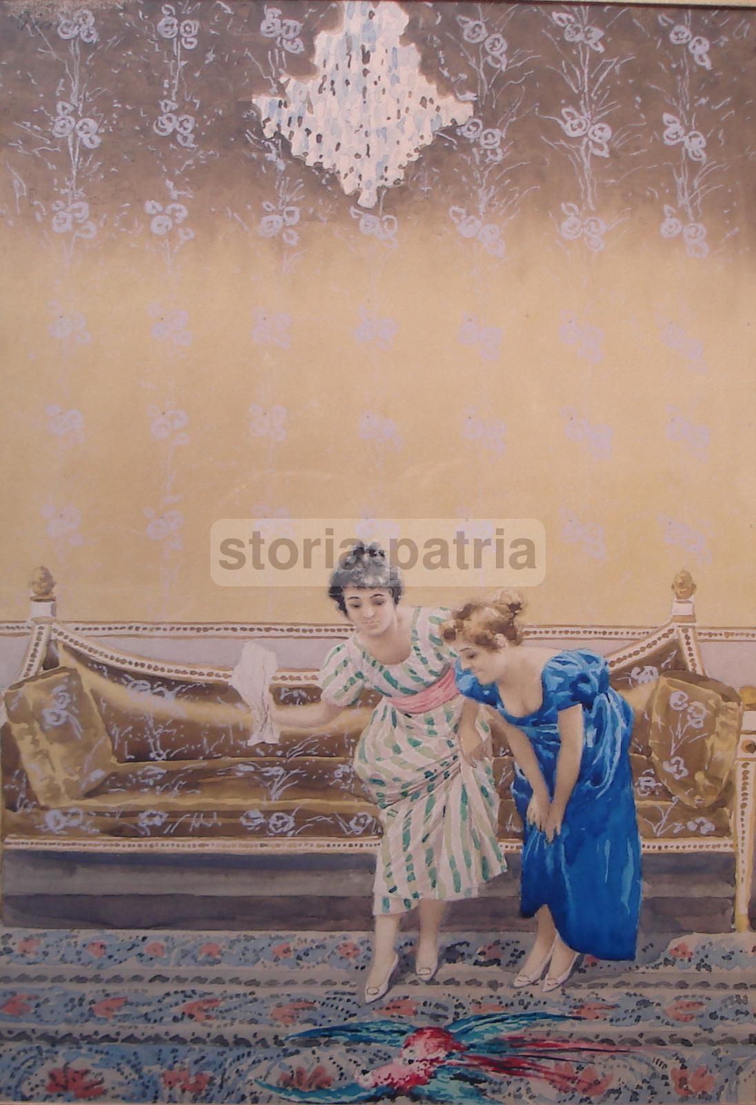 Dipinto Di Gian Gianni: Interno Di Salotto Con Gentildonne, Napoli