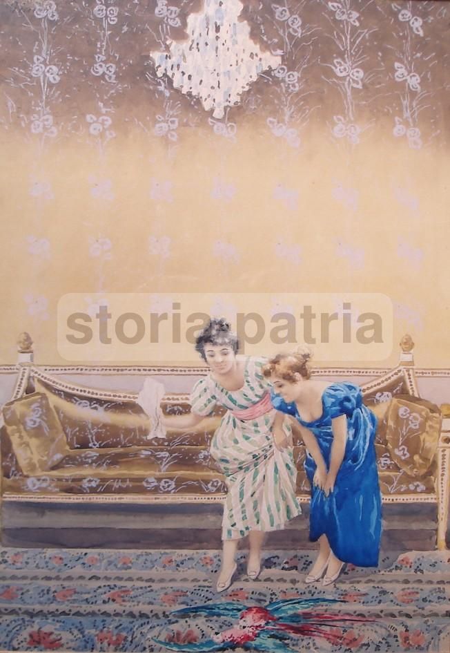 Dipinto Di Gian Gianni: Interno Di Salotto Con Gentildonne, Napoli