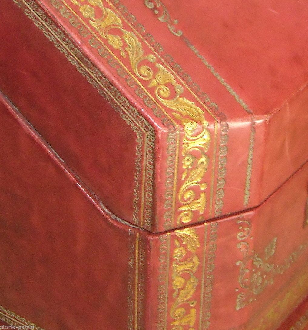 Cofanetto Portalettere In Pelle Con Fregi Dorati, Fine XIX   Inizio XX Secolo