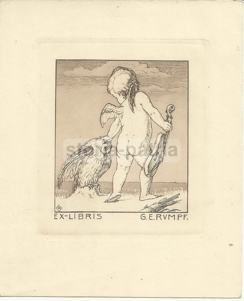 Ex Libris G. E. Rumpf Con Angioletto E Violino, Anni '30