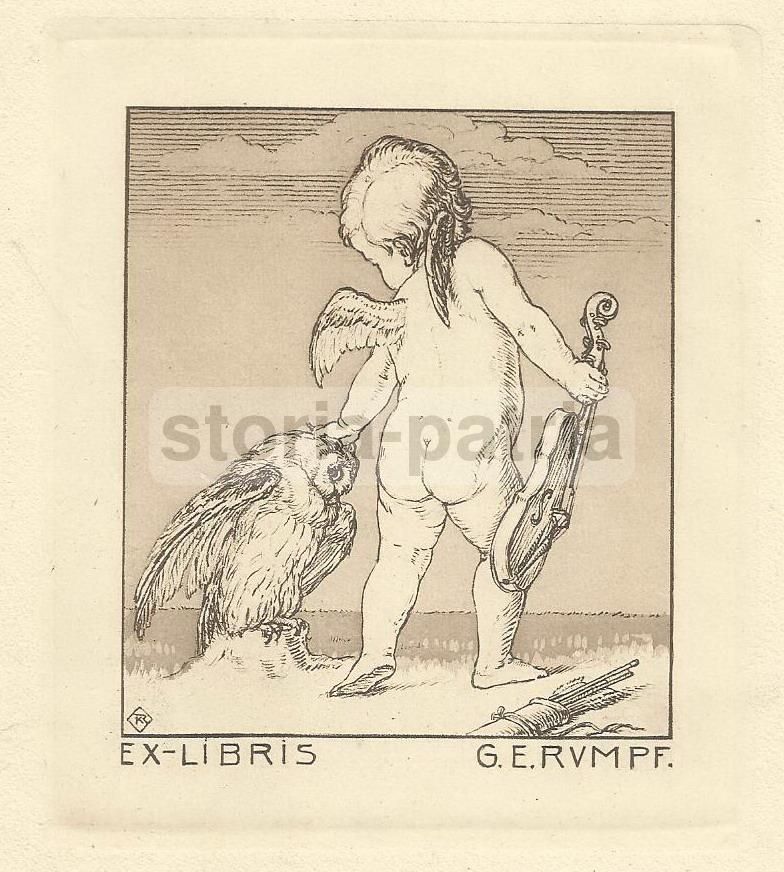 Ex Libris G. E. Rumpf Con Angioletto E Violino, Anni '30