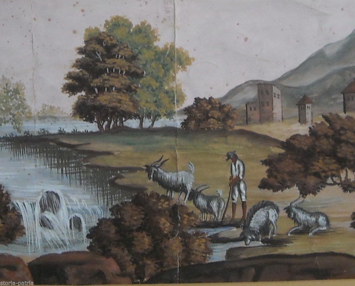 Gouache Paesaggio Bucolico Con Pastore E Capre, Metà '800 Italiano