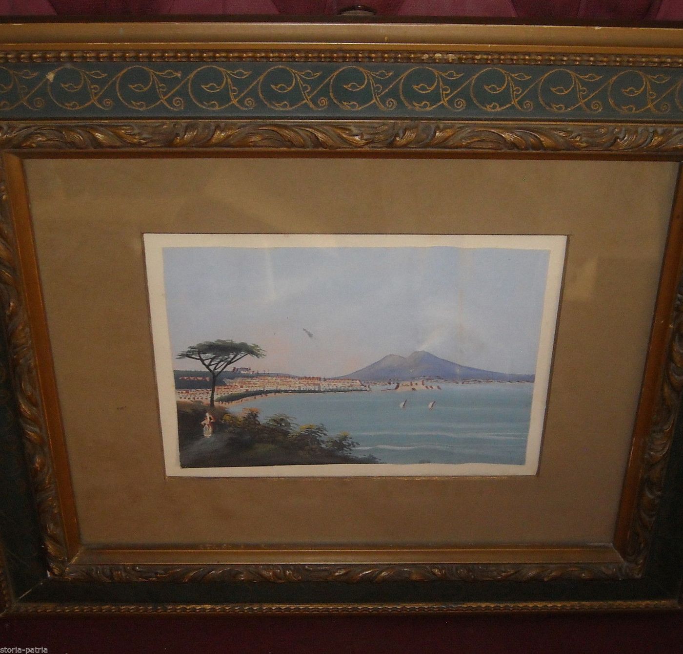 Gouache Golfo Di Napoli Con Vesuvio Fumante, XIX Secolo