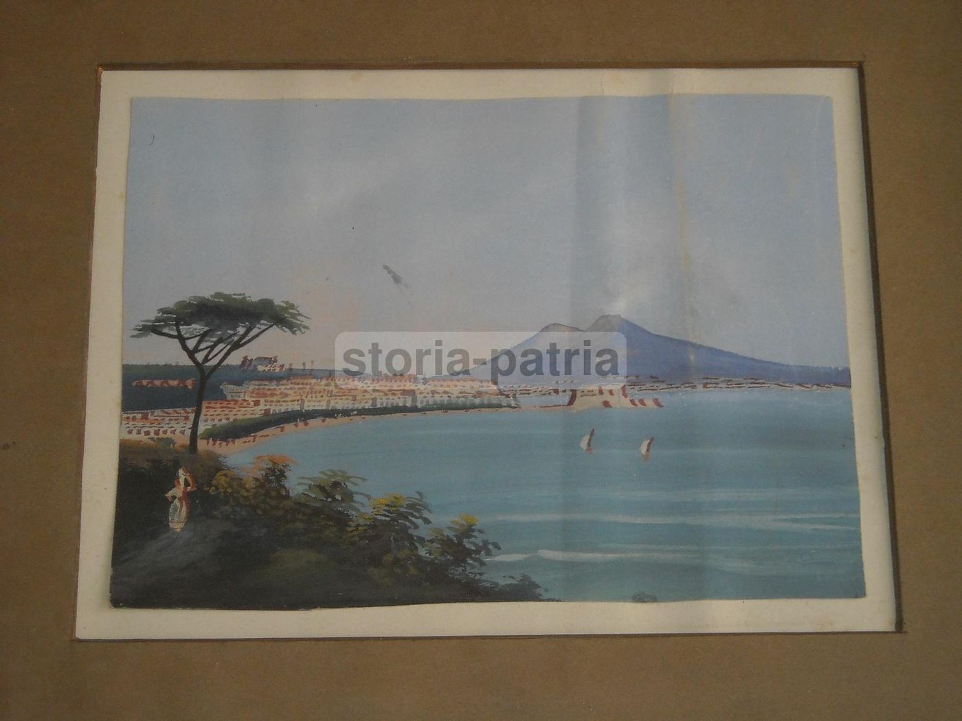 Gouache Golfo Di Napoli Con Vesuvio Fumante, XIX Secolo