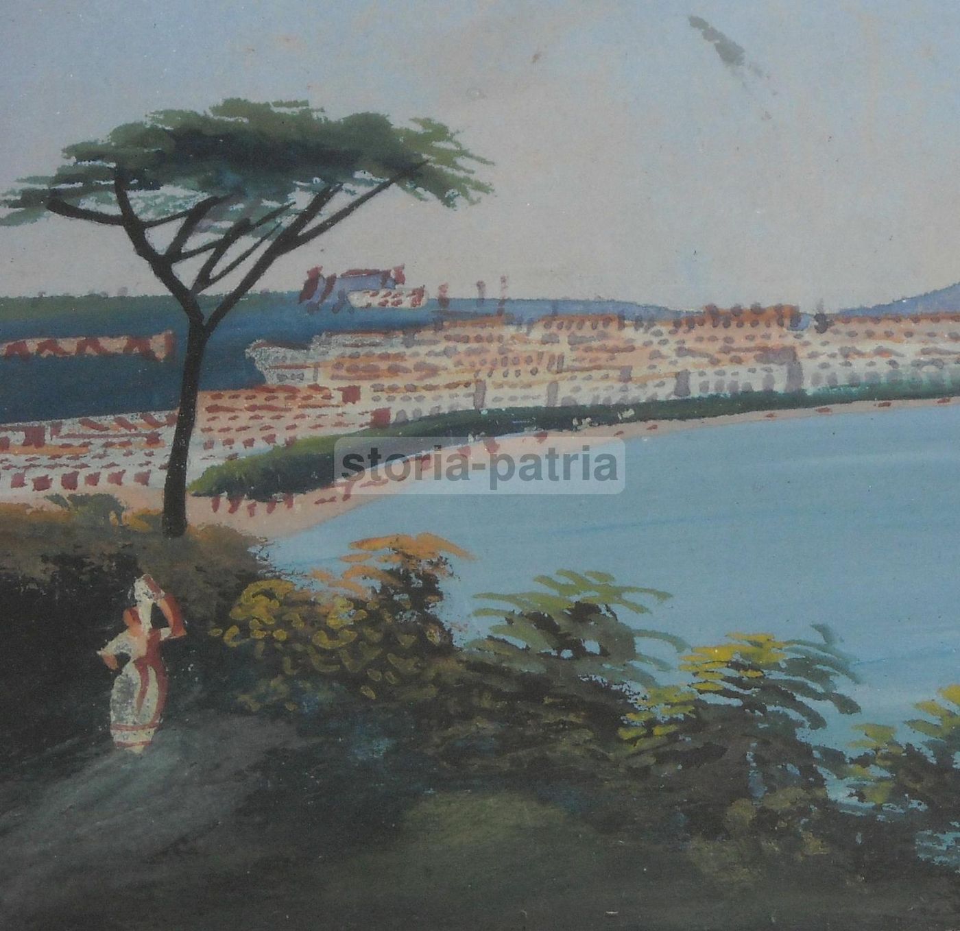 Gouache Golfo Di Napoli Con Vesuvio Fumante, XIX Secolo