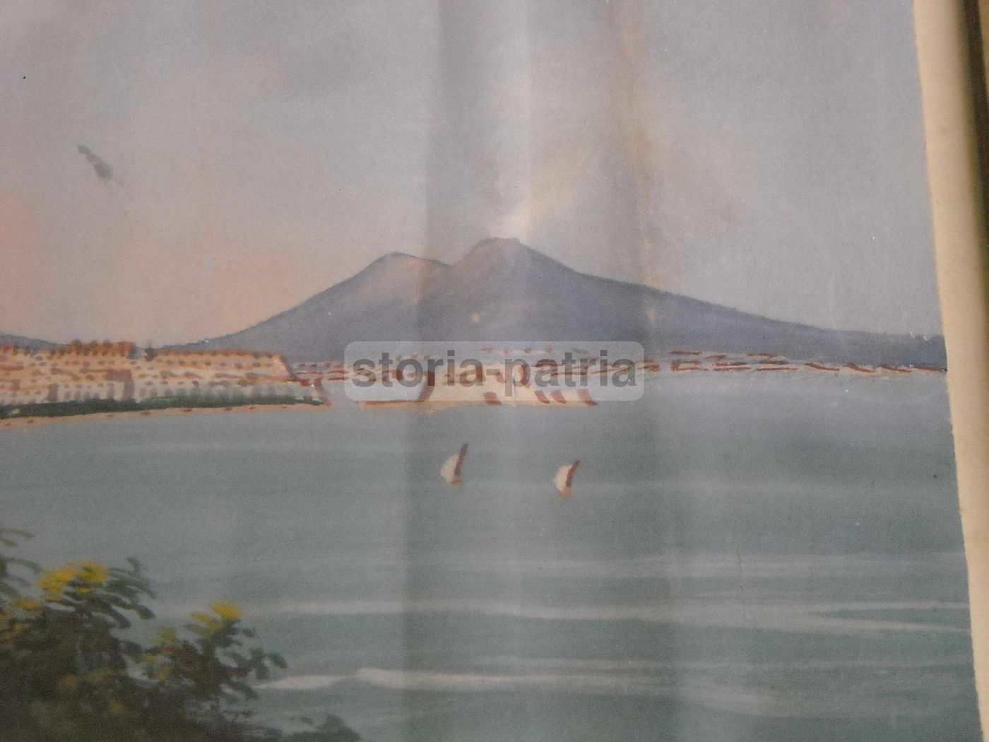 Gouache Golfo Di Napoli Con Vesuvio Fumante, XIX Secolo