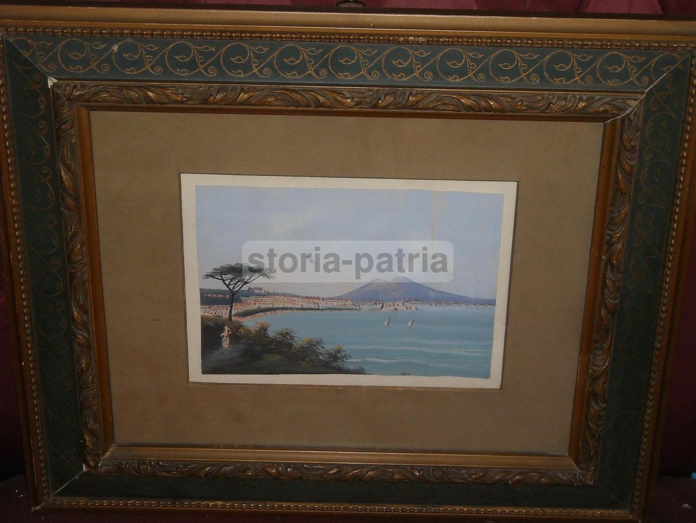 Gouache Golfo Di Napoli Con Vesuvio Fumante, XIX Secolo