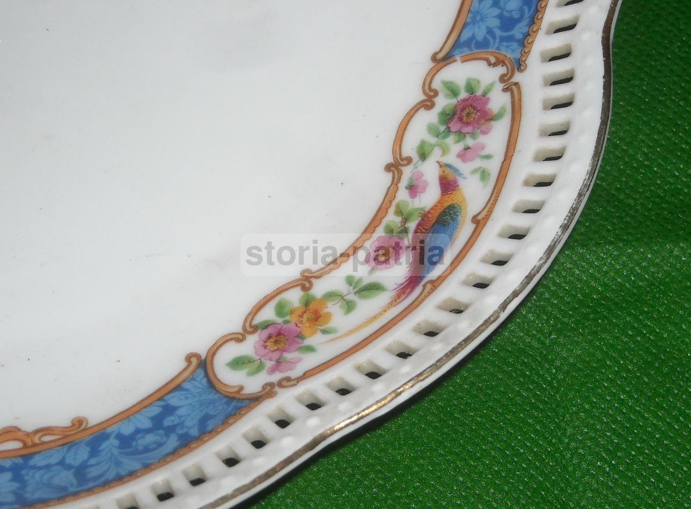 Piatto Porcellana Schumann Bavaria Decorato Uccelli Traforato