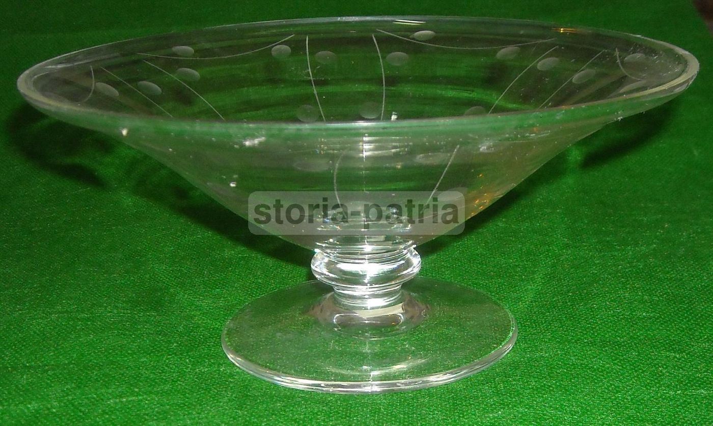 Alzata In Vetro Vintage Con Decori Incisi, Anni '30 '50