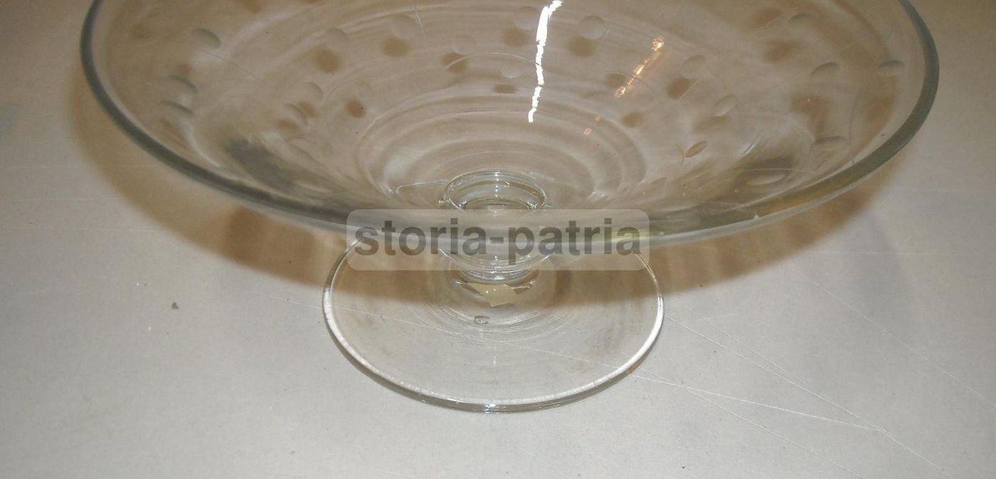 Alzata In Vetro Vintage Con Decori Incisi, Anni '30 '50