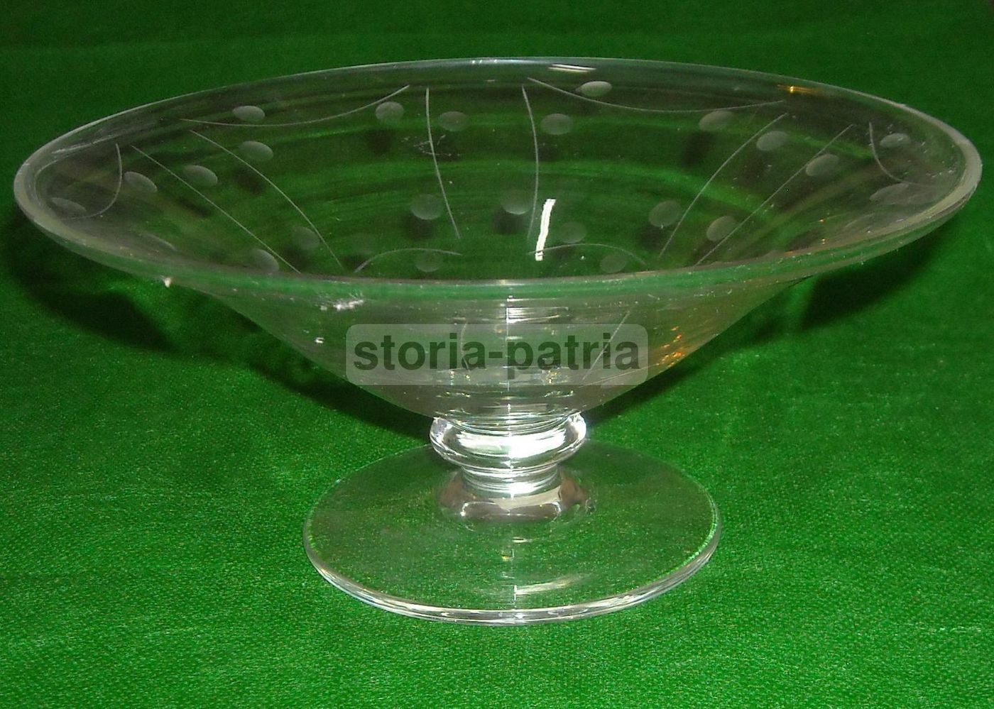 Alzata In Vetro Vintage Con Decori Incisi, Anni '30 '50