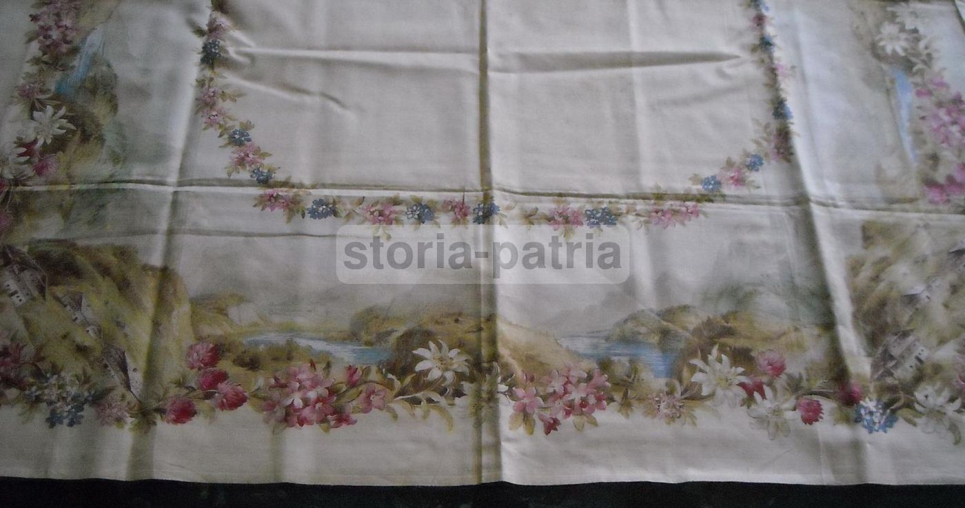 Tessuto d'Epoca Franz Leitenberger Con Paesaggi E Fiori, Anni 1900
