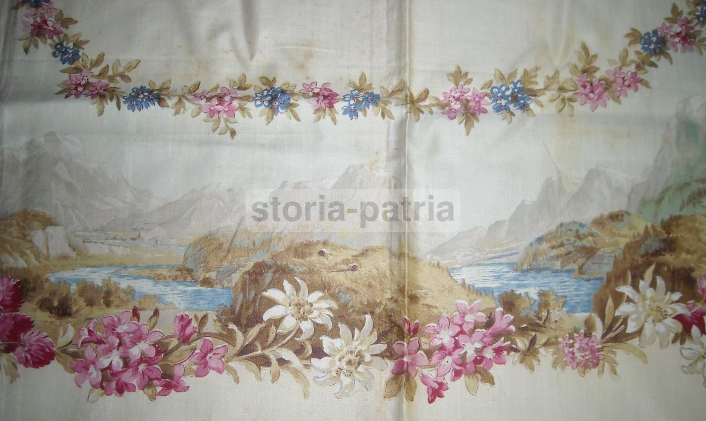 Tessuto d'Epoca Franz Leitenberger Con Paesaggi E Fiori, Anni 1900