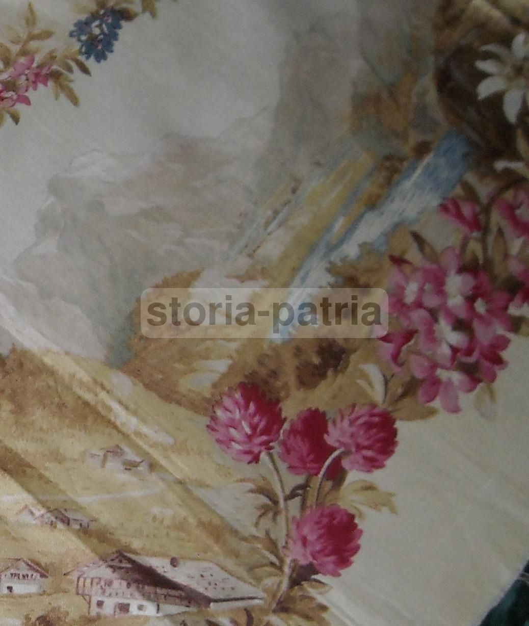 Tessuto d'Epoca Franz Leitenberger Con Paesaggi E Fiori, Anni 1900