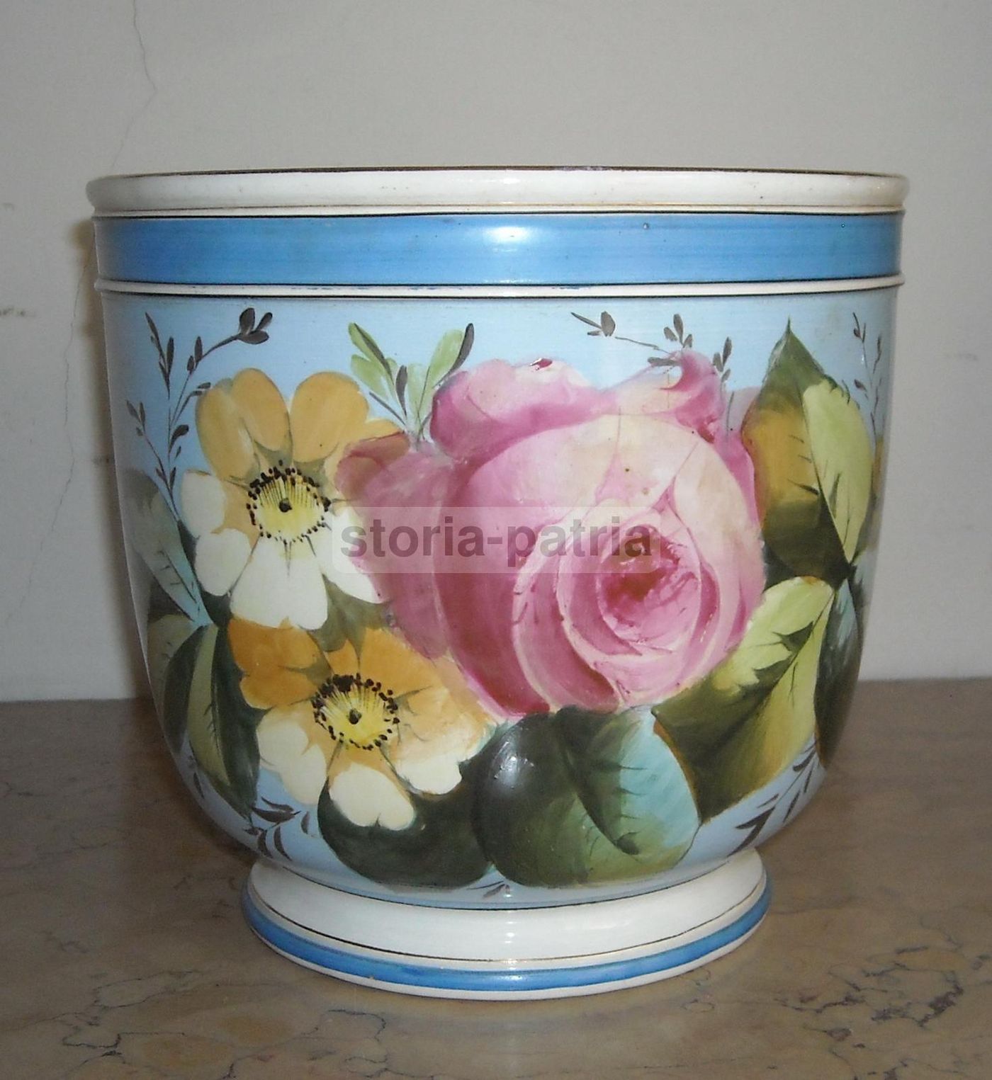 Vaso Cachepot In Ceramica Verbanum Laveno, Stile Liberty Floreale, Circa 1900