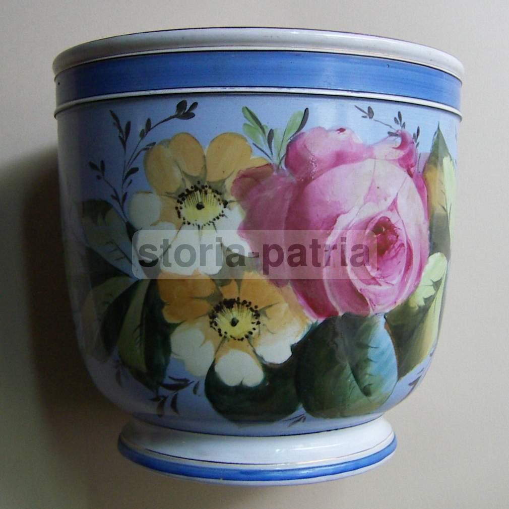 Vaso Cachepot In Ceramica Verbanum Laveno, Stile Liberty Floreale, Circa 1900