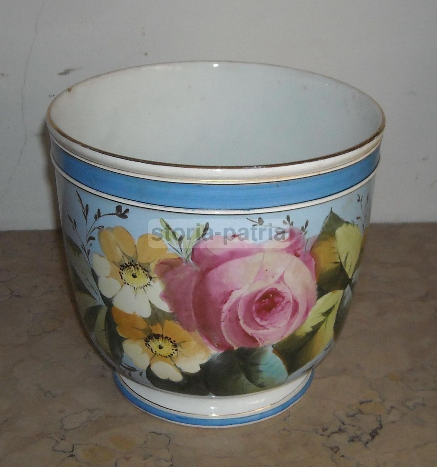 Vaso Cachepot In Ceramica Verbanum Laveno, Stile Liberty Floreale, Circa 1900