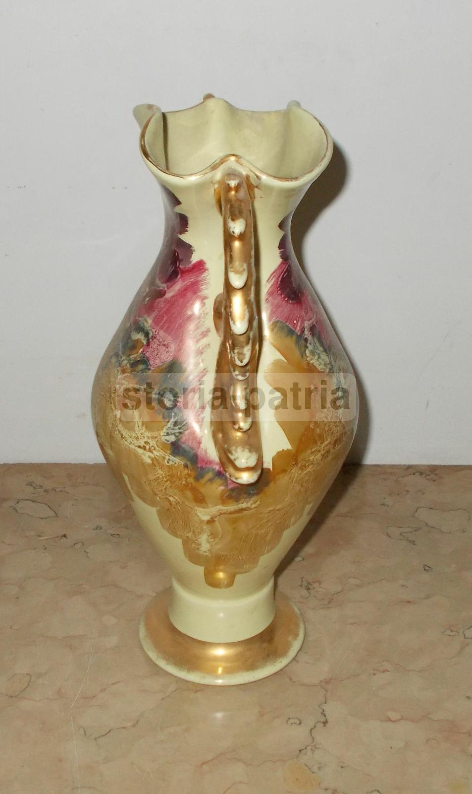 Vaso Decorativo In Ceramica Con Manici Dorati Italiano Anni '50