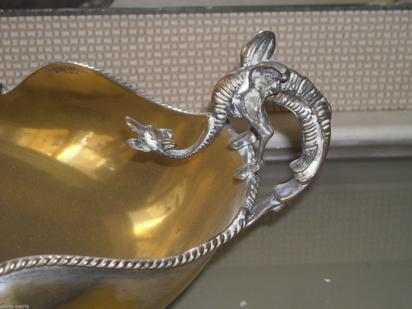 Vassoio d'Epoca Con Manici A Drago In Ottone Argentato, Anni '30