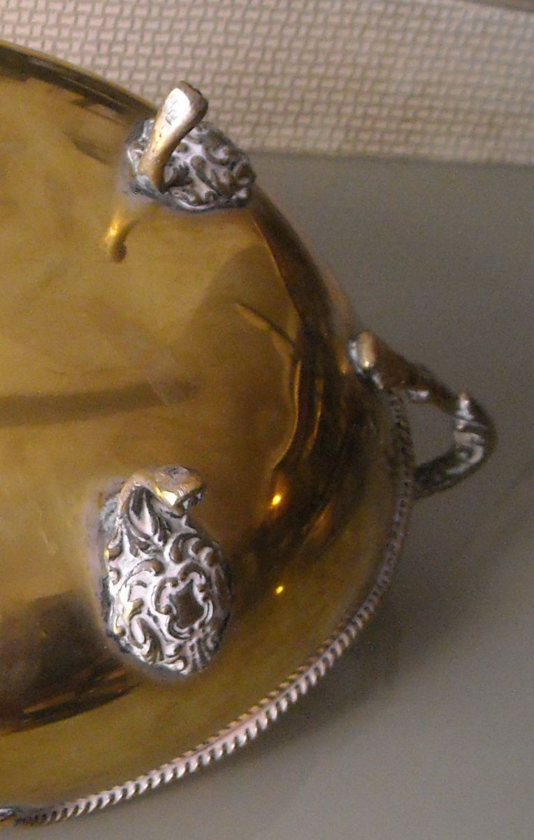 Vassoio d'Epoca Con Manici A Drago In Ottone Argentato, Anni '30