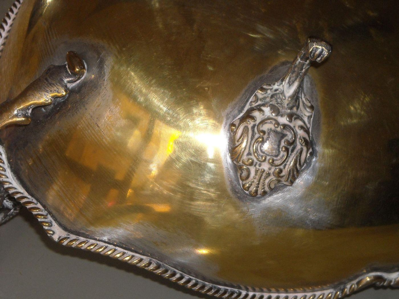 Vassoio d'Epoca Con Manici A Drago In Ottone Argentato, Anni '30
