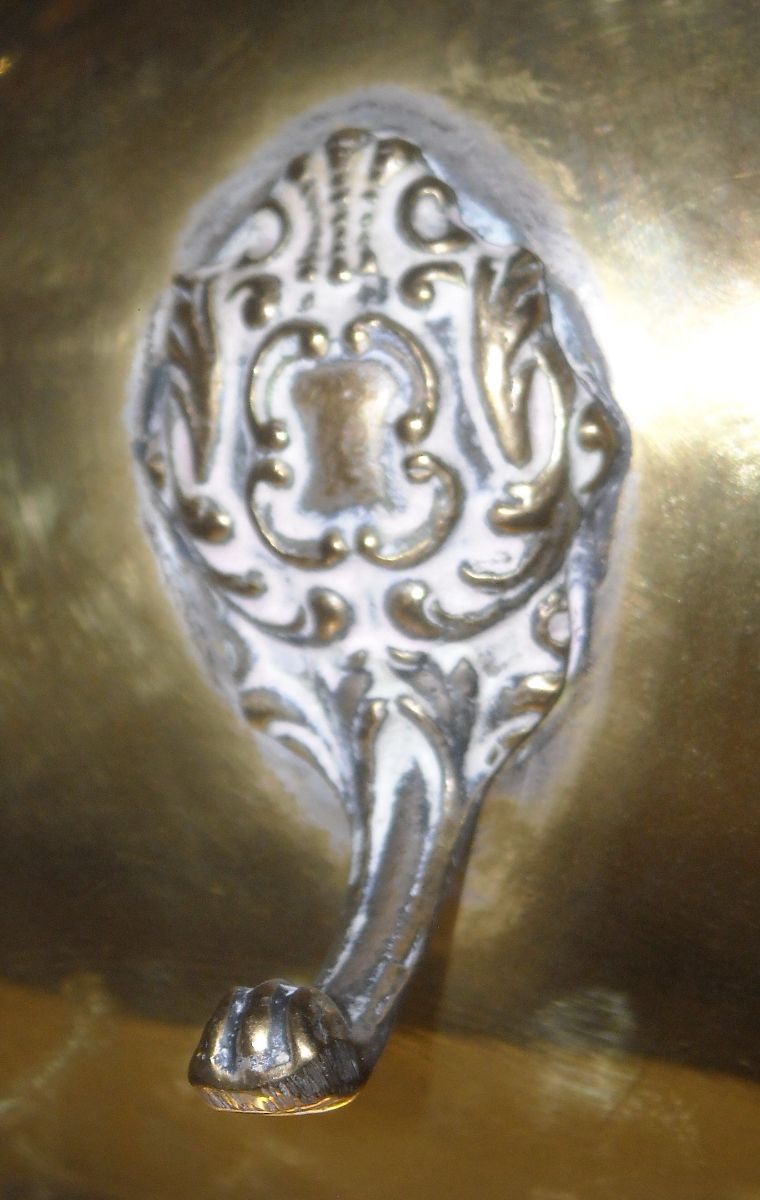 Vassoio d'Epoca Con Manici A Drago In Ottone Argentato, Anni '30