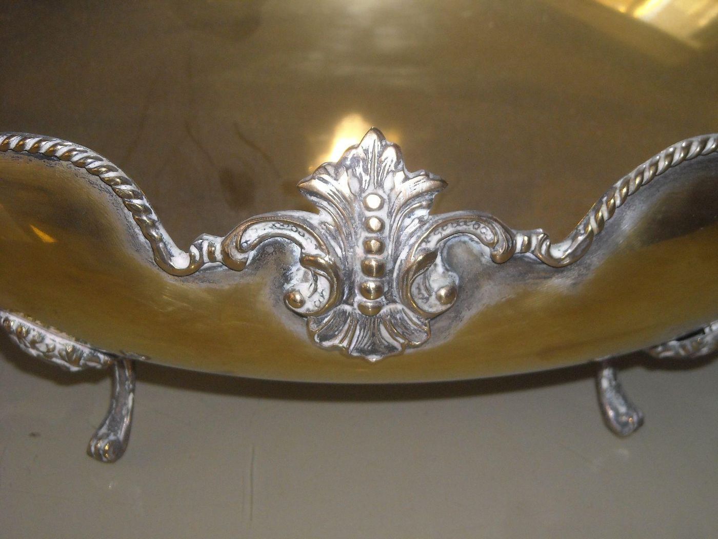 Vassoio d'Epoca Con Manici A Drago In Ottone Argentato, Anni '30