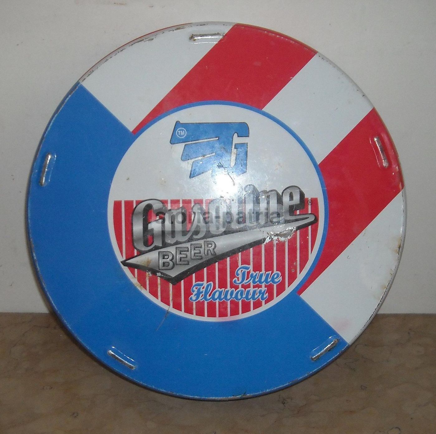 Vassoio Pubblicitario Birra Gasoline Vintage Metallo Cromolitografato