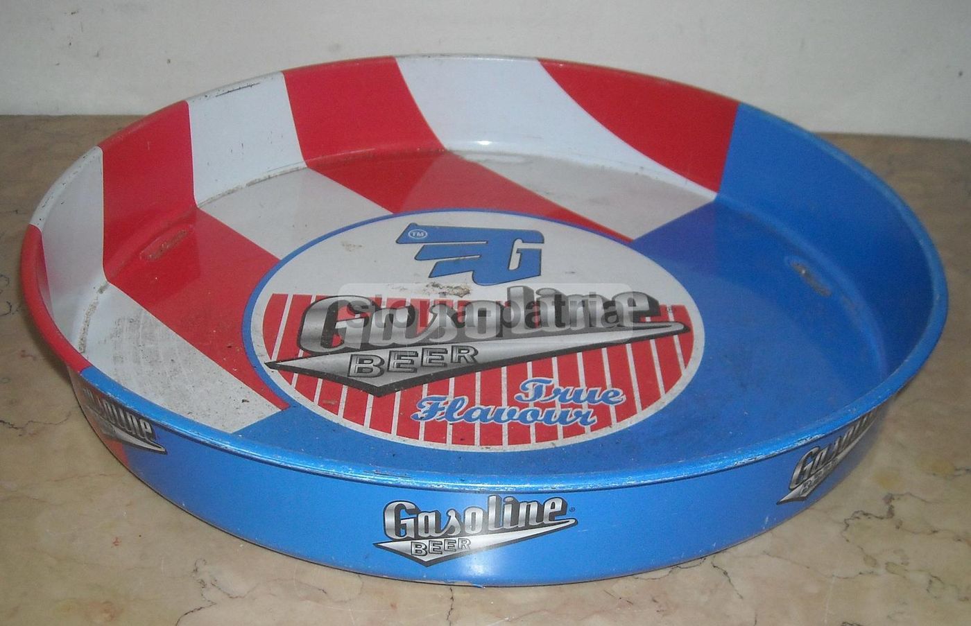 Vassoio Pubblicitario Birra Gasoline Vintage Metallo Cromolitografato