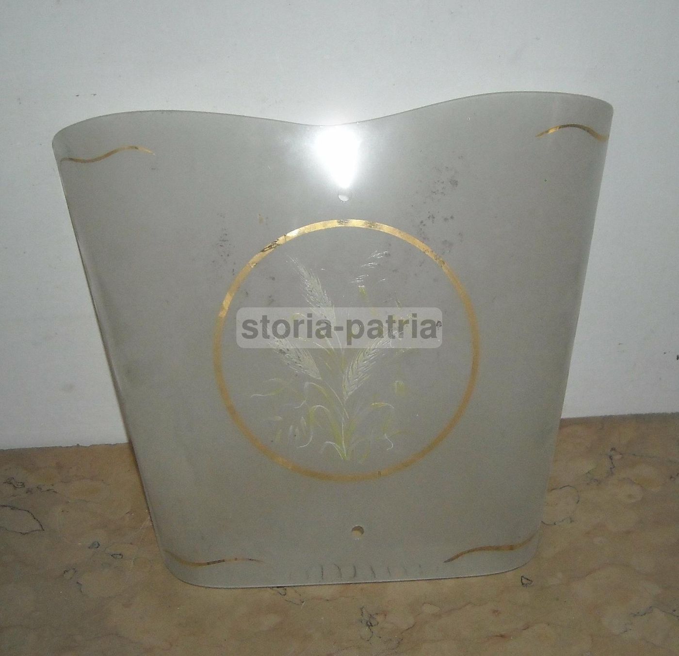 Coppa Vetro Decorato Per Lampada, Anni 1930 1960, Decori Spighe Di Grano