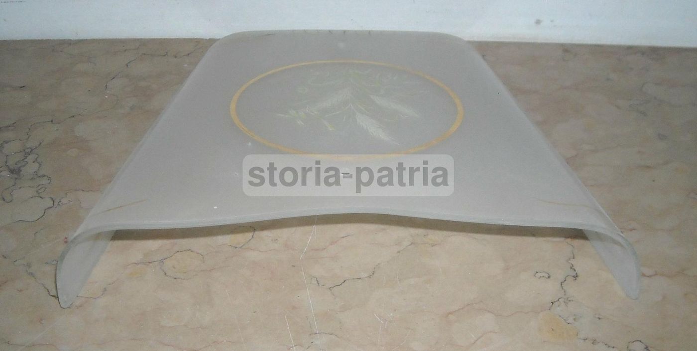 Coppa Vetro Decorato Per Lampada, Anni 1930 1960, Decori Spighe Di Grano