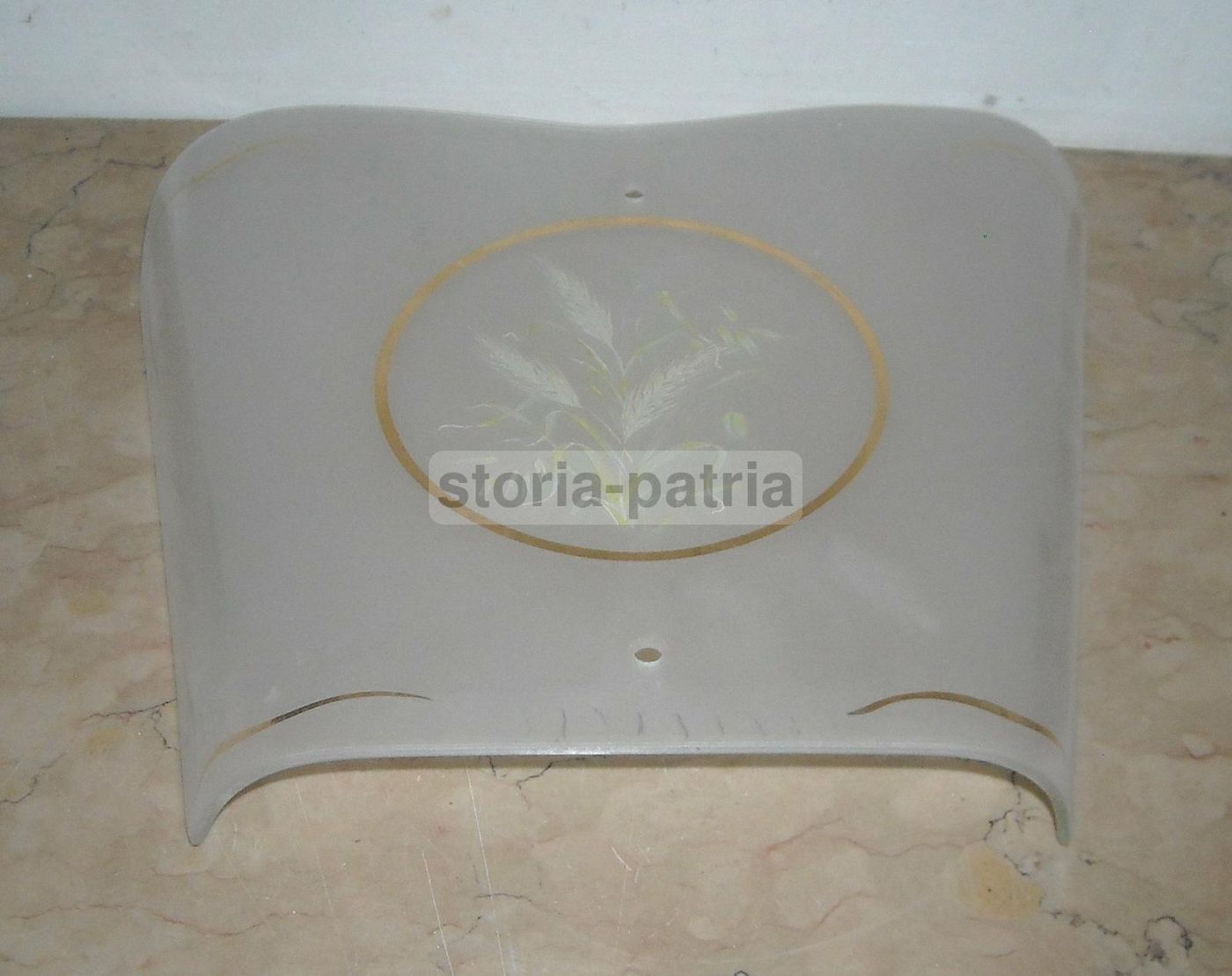 Coppa Vetro Decorato Per Lampada, Anni 1930 1960, Decori Spighe Di Grano