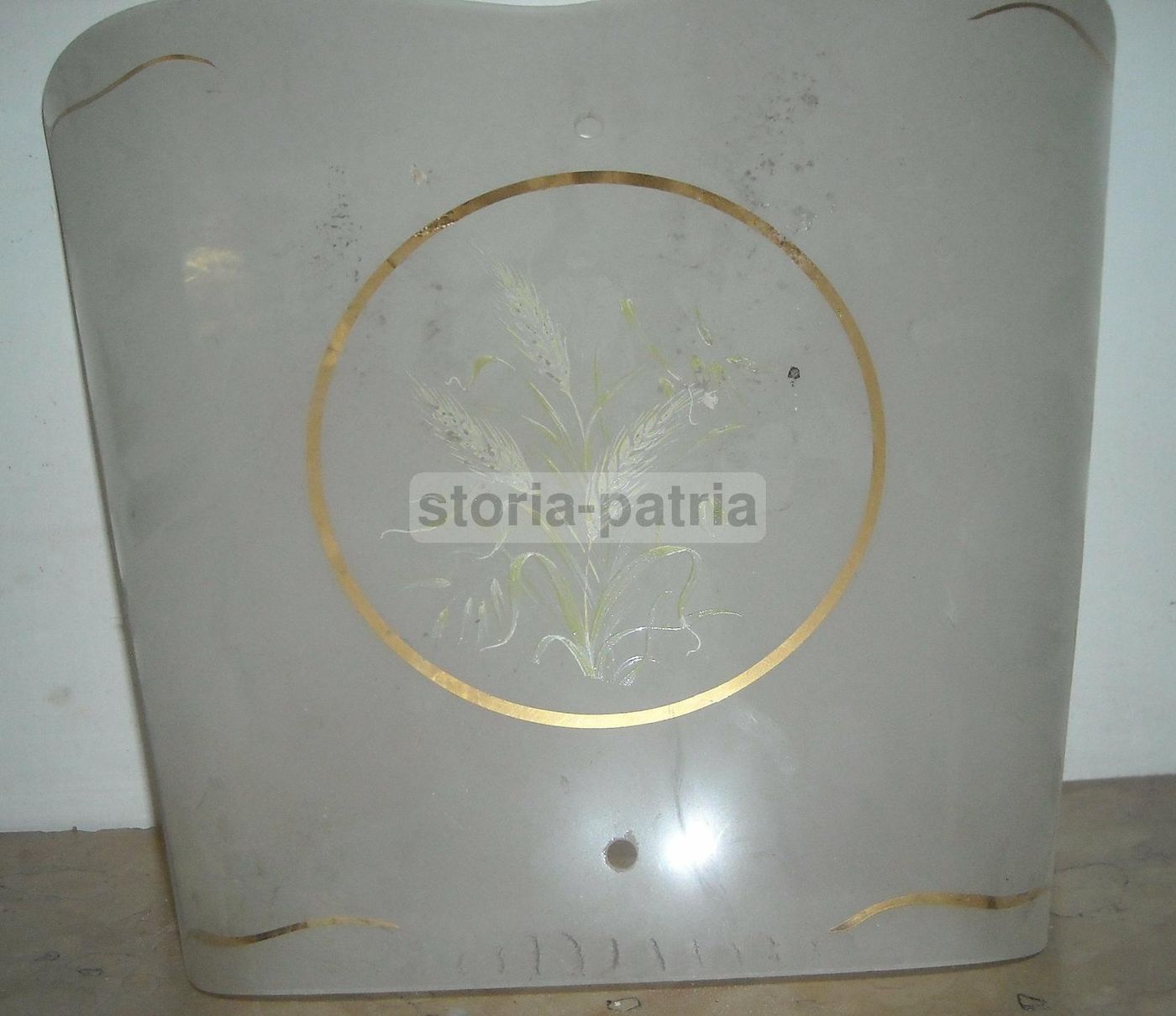 Coppa Vetro Decorato Per Lampada, Anni 1930 1960, Decori Spighe Di Grano